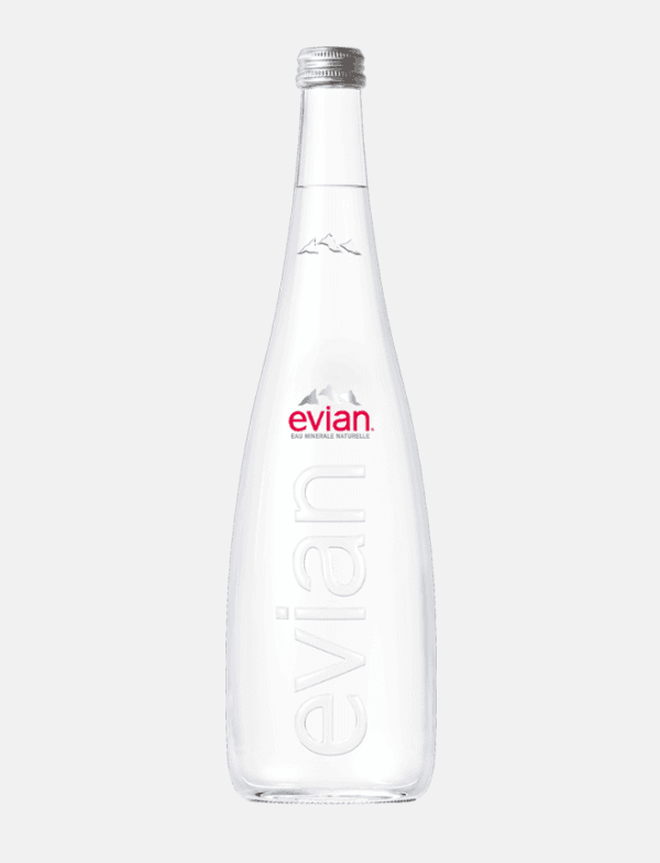 agua evian 750 ml en botella de vidrio sin gas